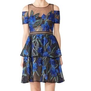 MARCHESA NOTTE dress 6 party blue Floral Embroidered Mesh Gossip Girl Serena